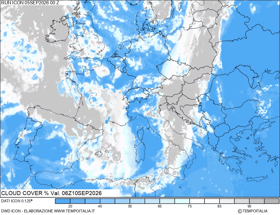 mappa Nuvolosit&agrave; totale