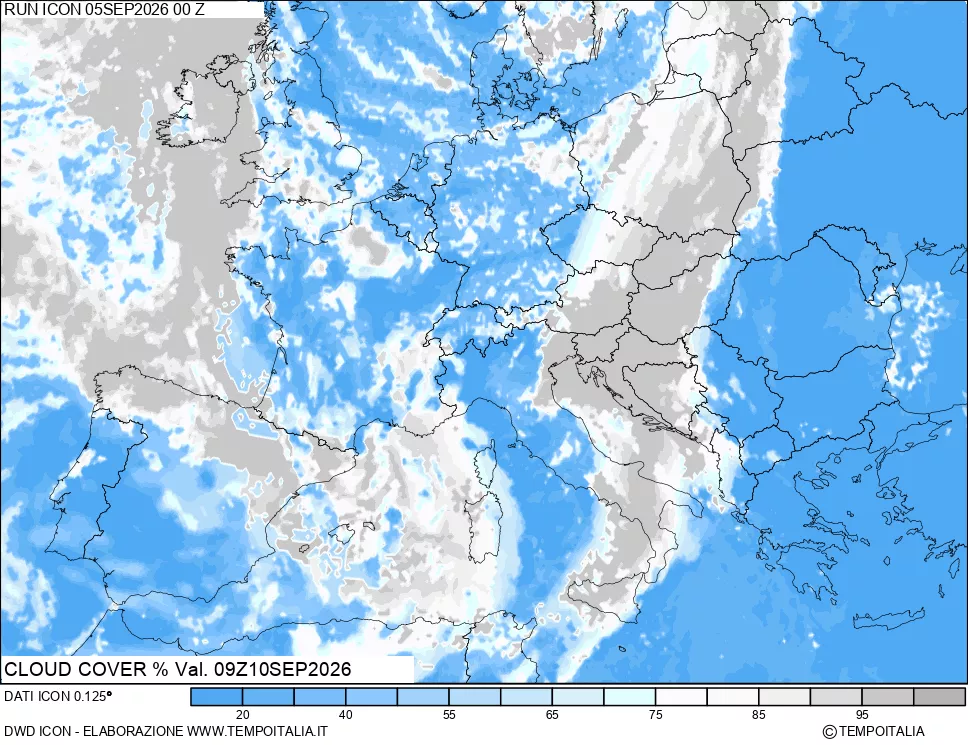 mappa Nuvolosit&agrave; totale