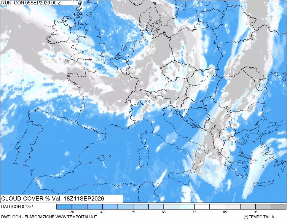 mappa Nuvolosit&agrave; totale