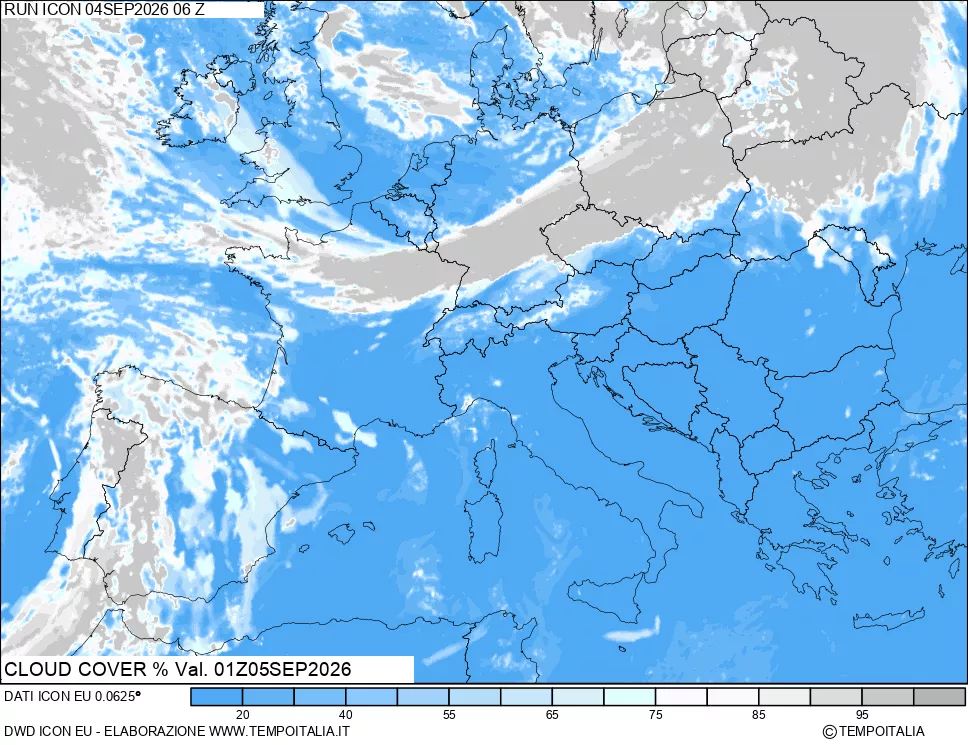 mappa Nuvolosit&agrave; totale