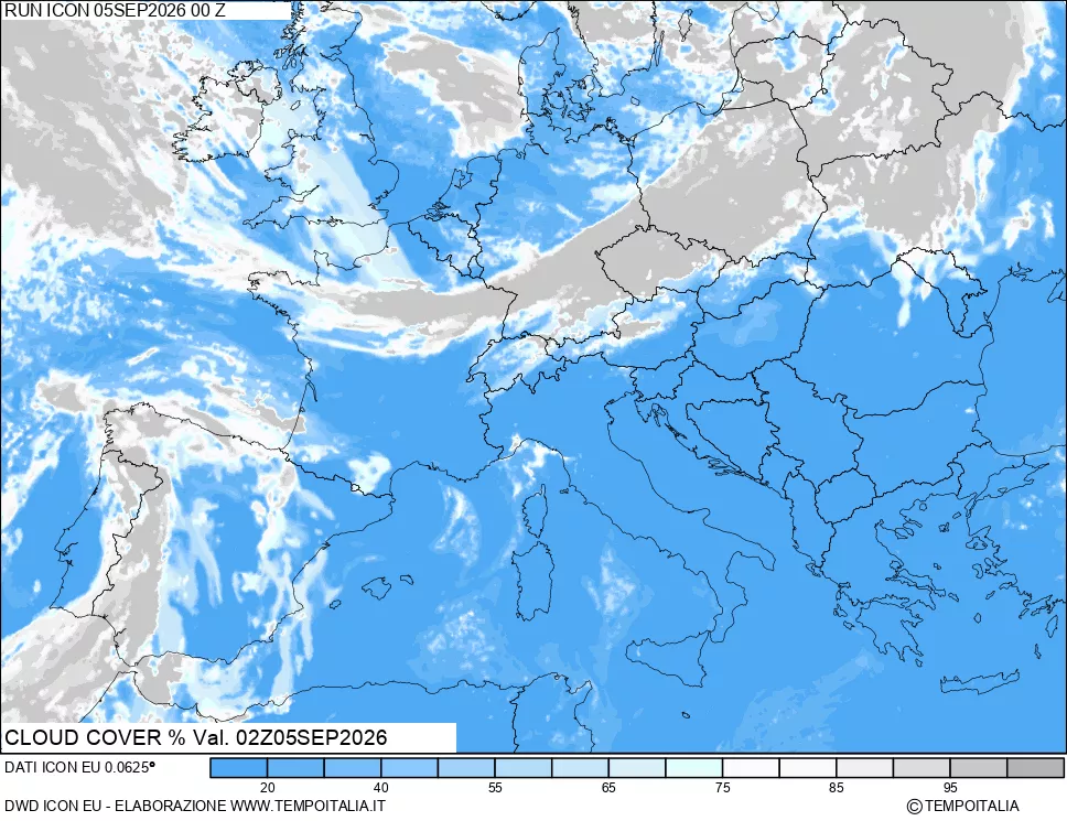 mappa Nuvolosit&agrave; totale