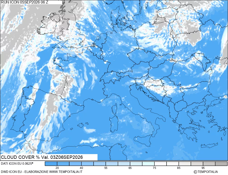 mappa Nuvolosit&agrave; totale