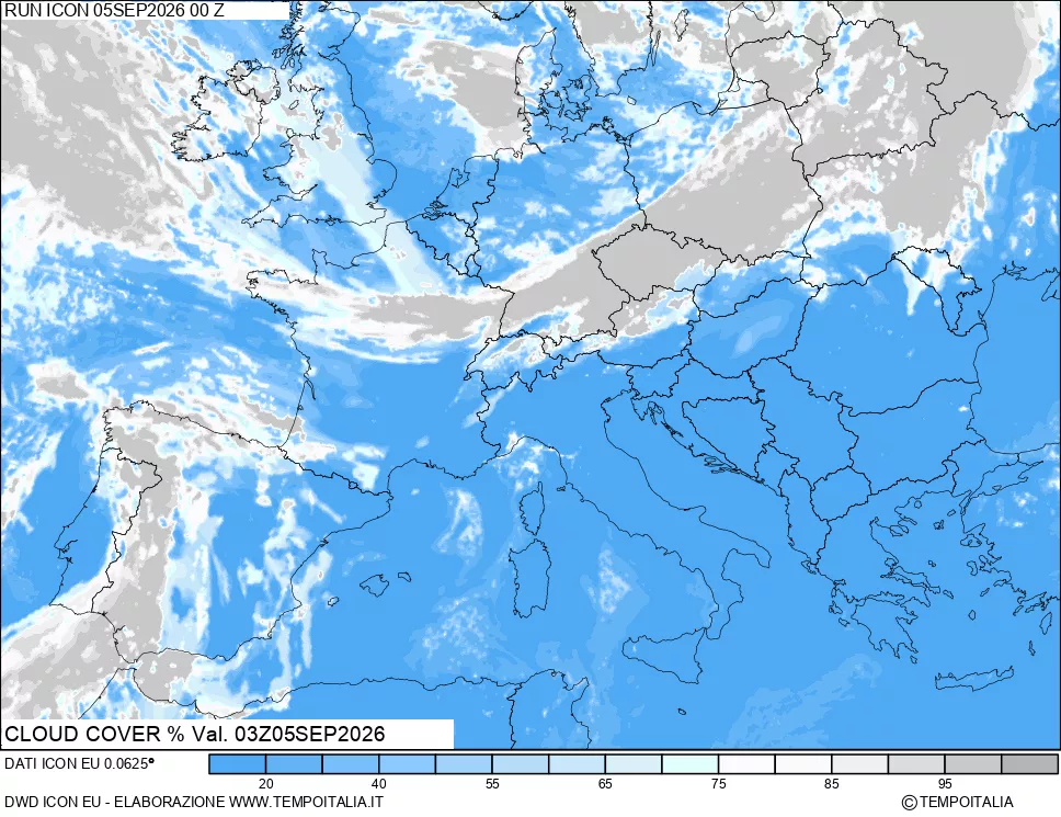 mappa Nuvolosit&agrave; totale