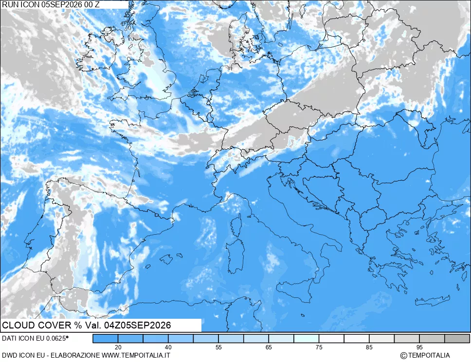 mappa Nuvolosit&agrave; totale