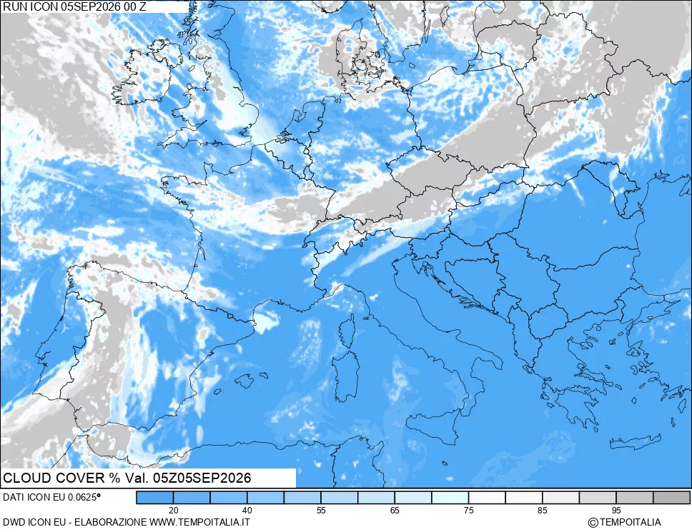 mappa Nuvolosit&agrave; totale