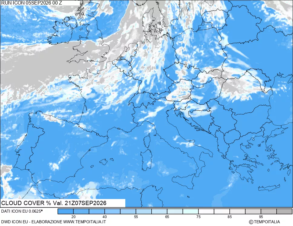 mappa Nuvolosit&agrave; totale