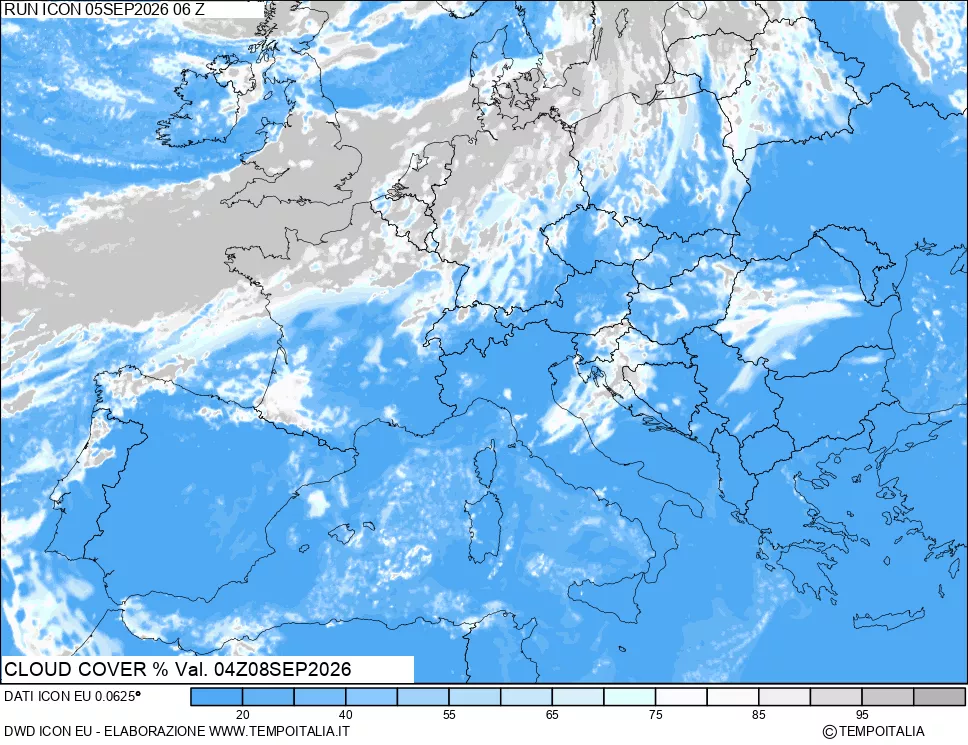 mappa Nuvolosit&agrave; totale