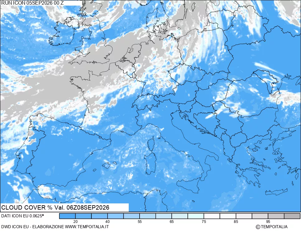 mappa Nuvolosit&agrave; totale