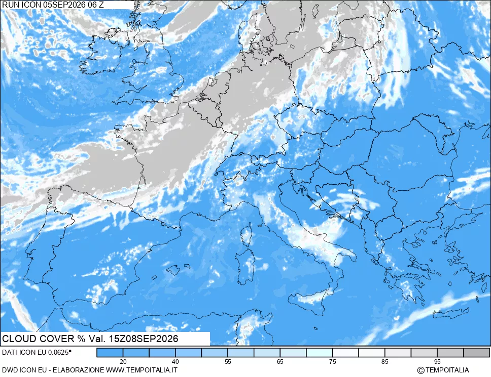 mappa Nuvolosit&agrave; totale