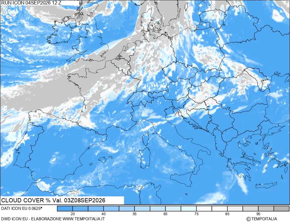 mappa Nuvolosit&agrave; totale