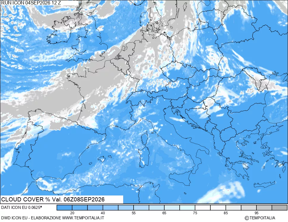 mappa Nuvolosit&agrave; totale