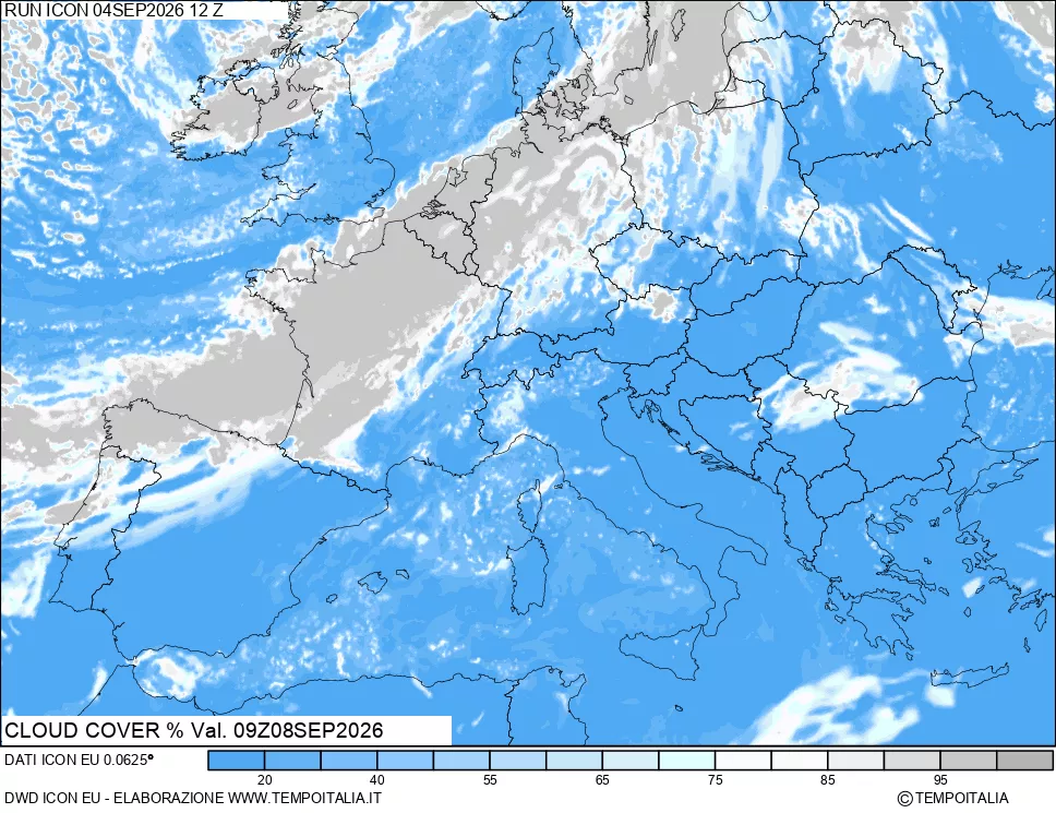 mappa Nuvolosit&agrave; totale