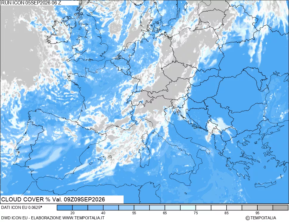 mappa Nuvolosit&agrave; totale