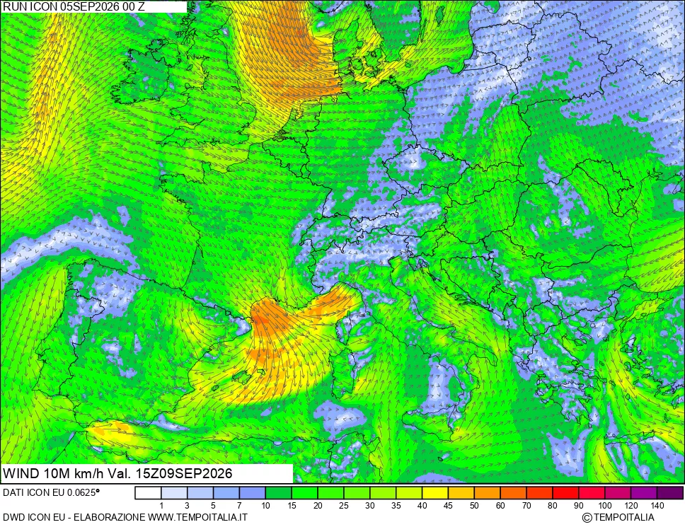 mappa 10 m Vento forza e direzione