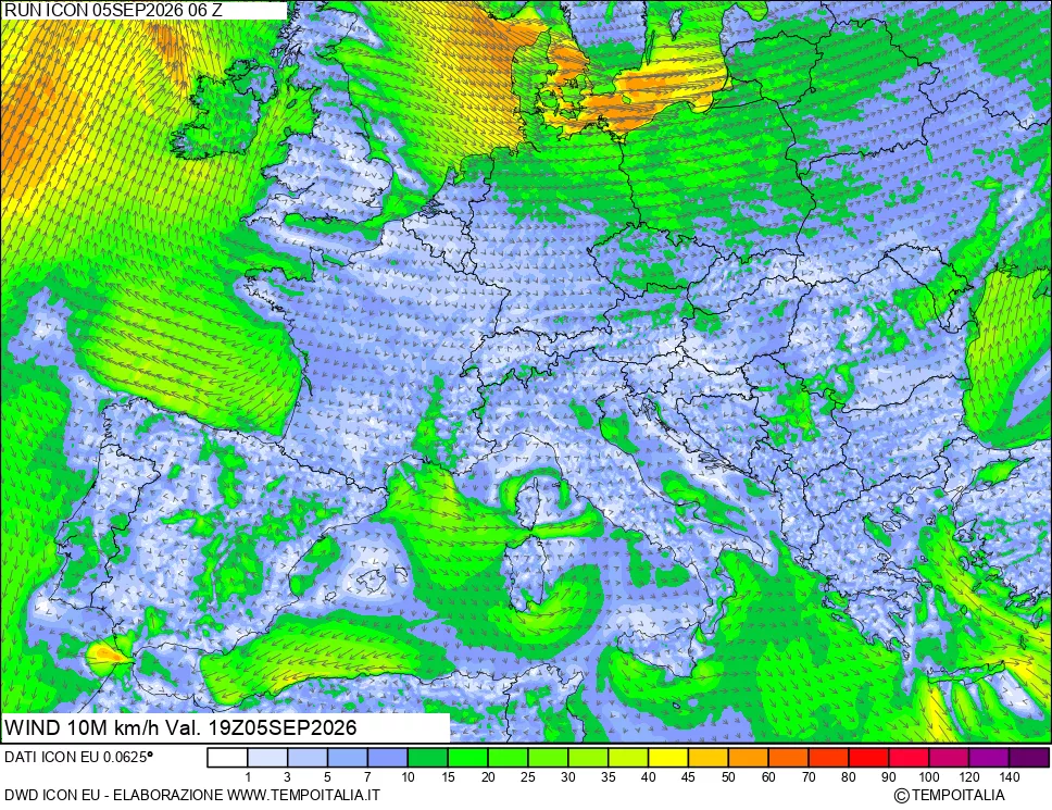 mappa 10 m Vento forza e direzione