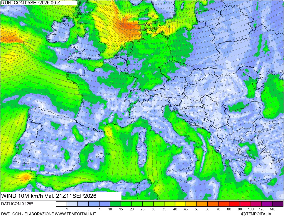 mappa 10 m Vento forza e direzione