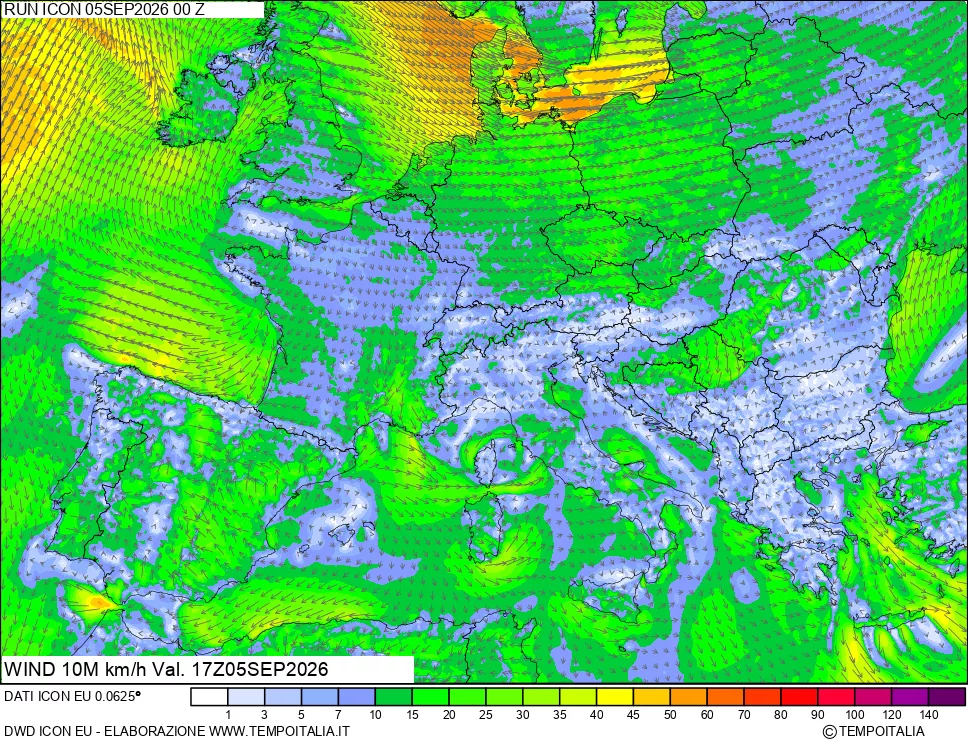 mappa 10 m Vento forza e direzione
