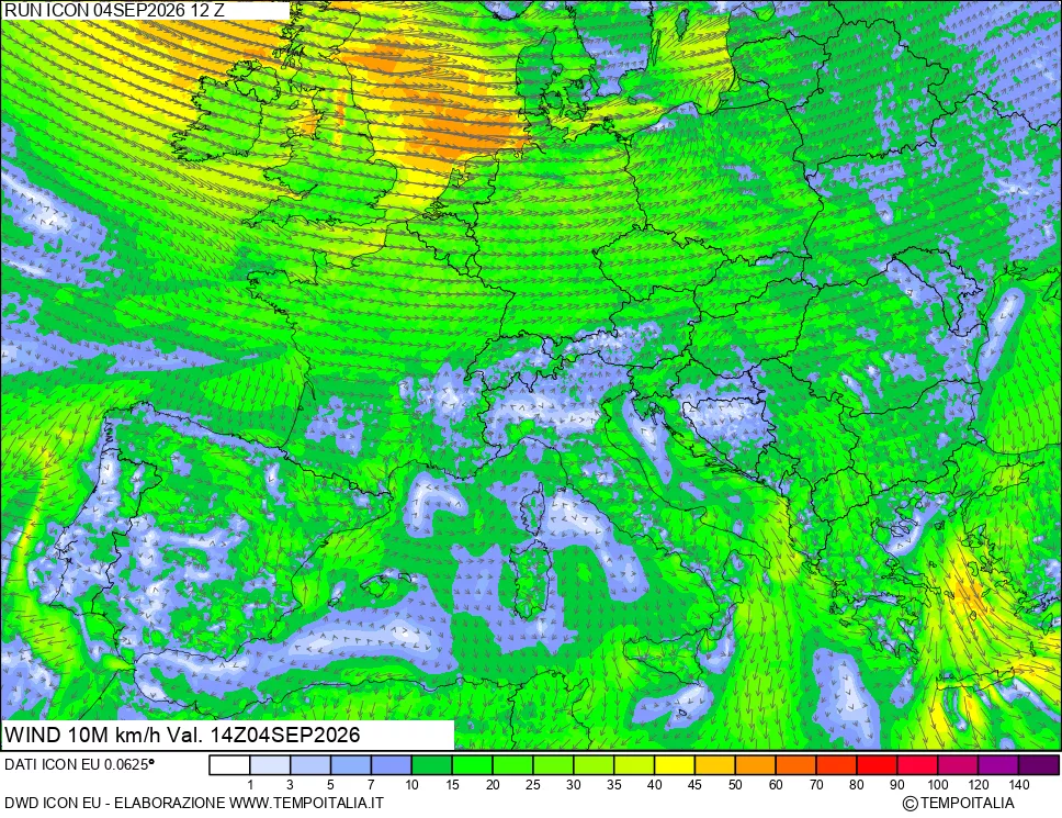 mappa 10 m Vento forza e direzione