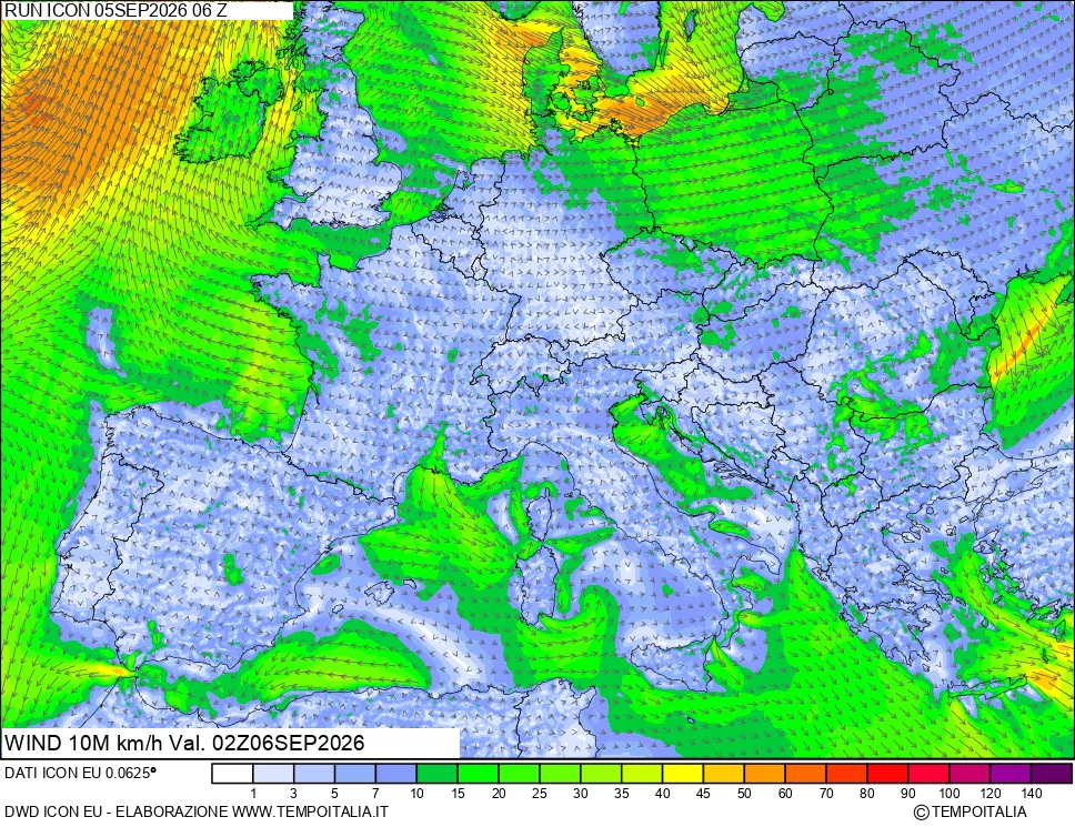 mappa 10 m Vento forza e direzione