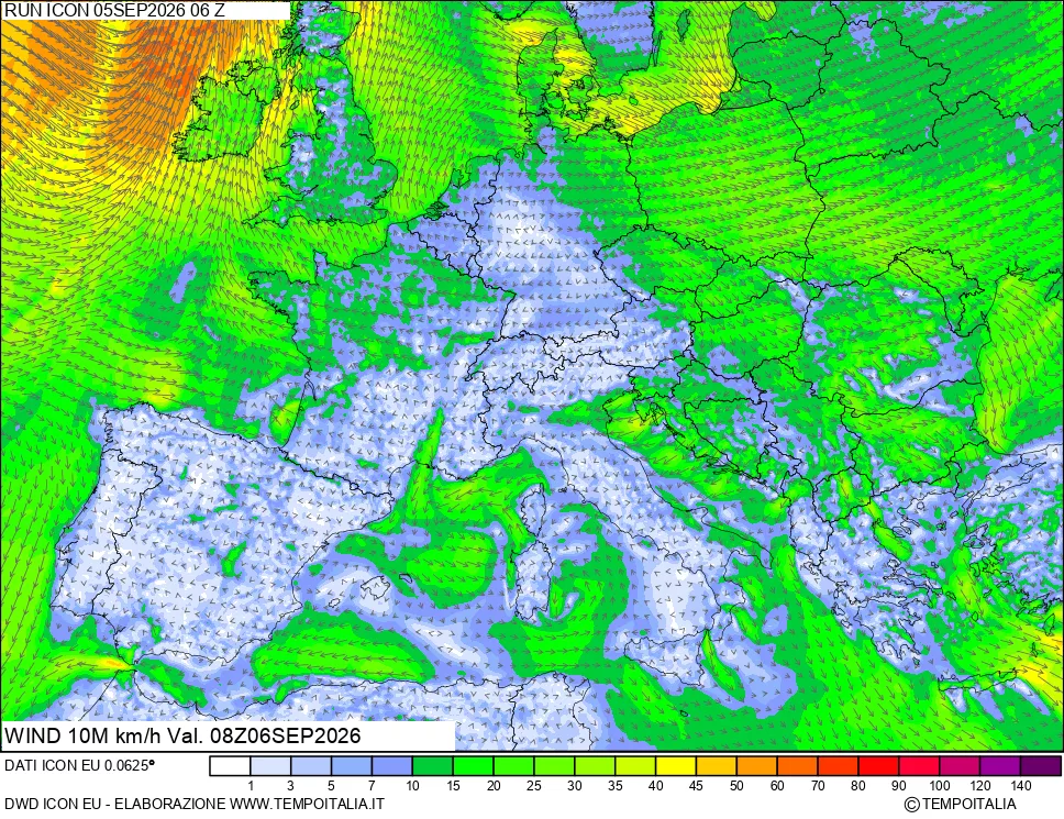 mappa 10 m Vento forza e direzione