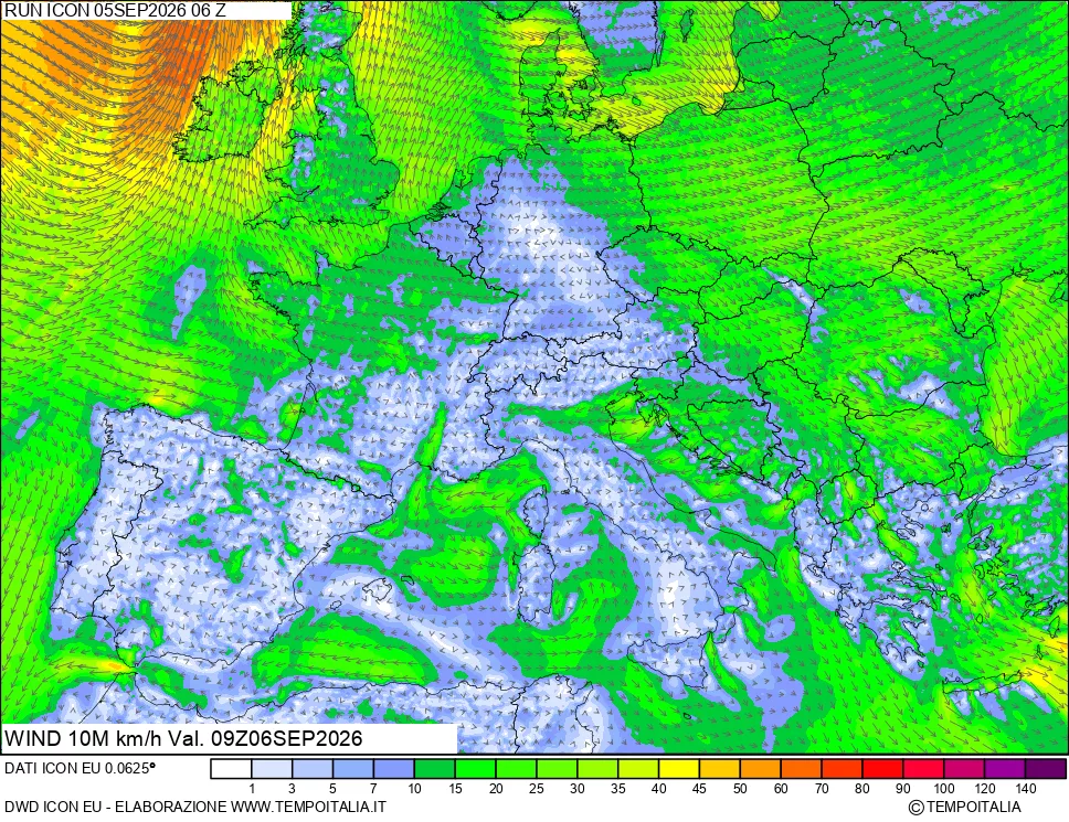 mappa 10 m Vento forza e direzione