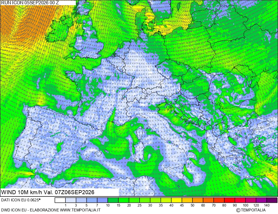 mappa 10 m Vento forza e direzione