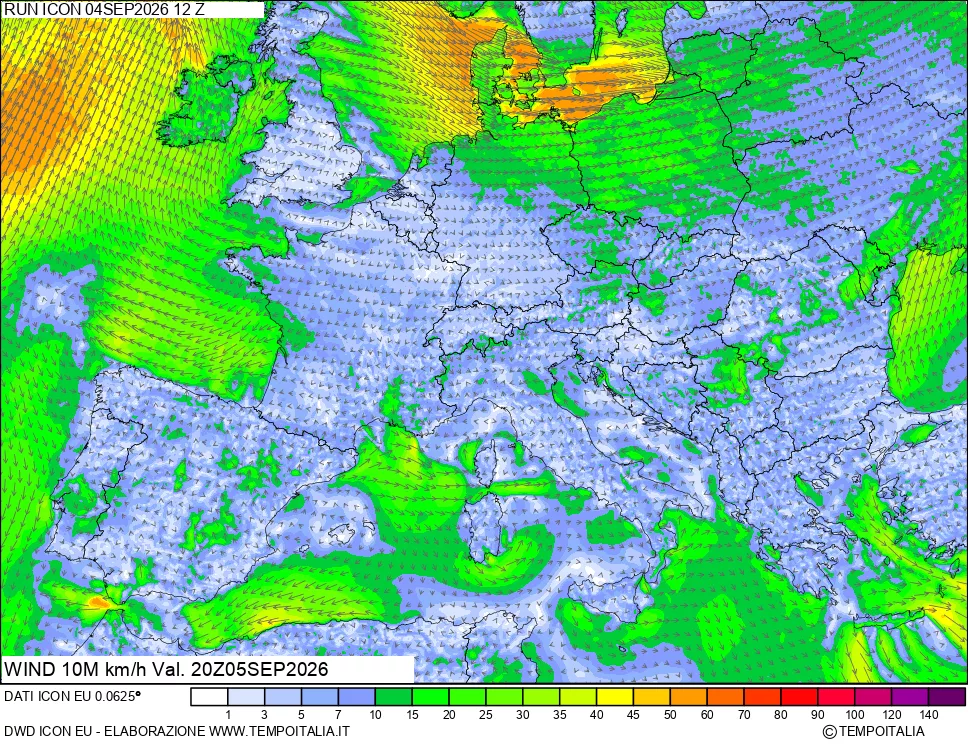 mappa 10 m Vento forza e direzione