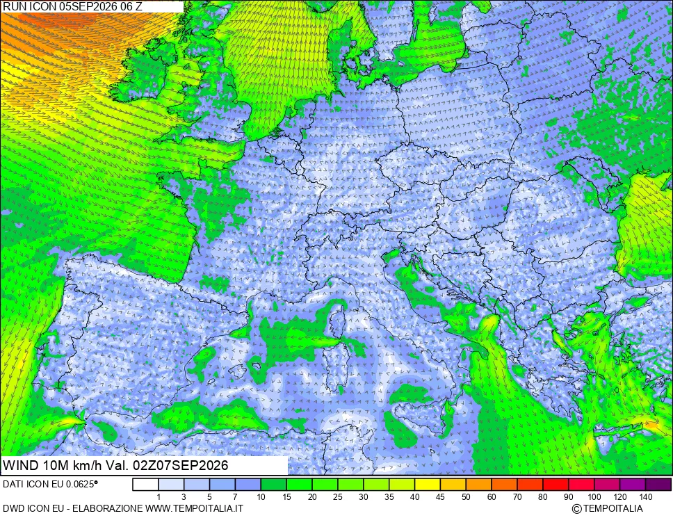 mappa 10 m Vento forza e direzione