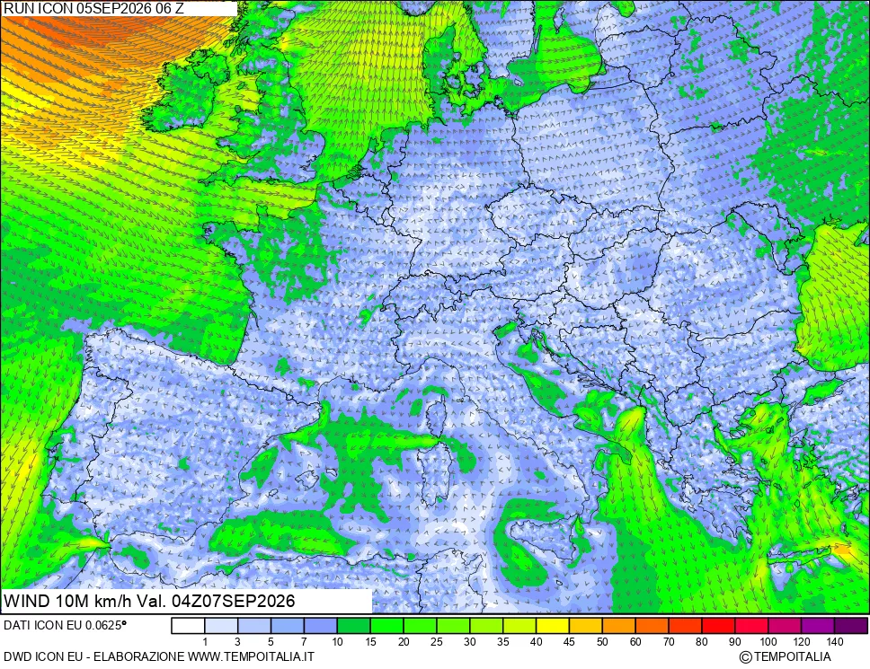 mappa 10 m Vento forza e direzione