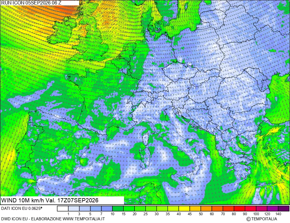 mappa 10 m Vento forza e direzione