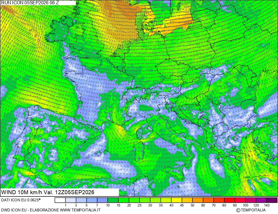 mappa 10 m Vento forza e direzione