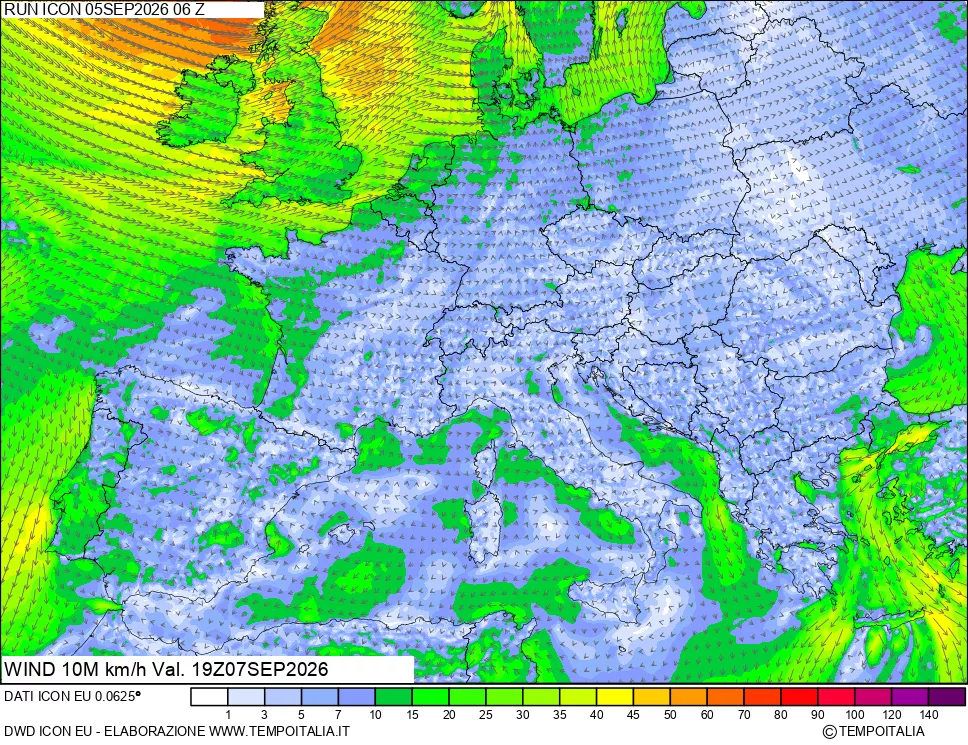 mappa 10 m Vento forza e direzione