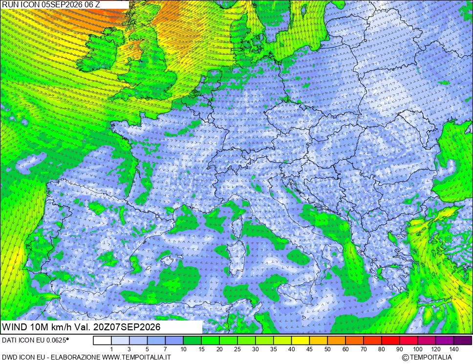 mappa 10 m Vento forza e direzione