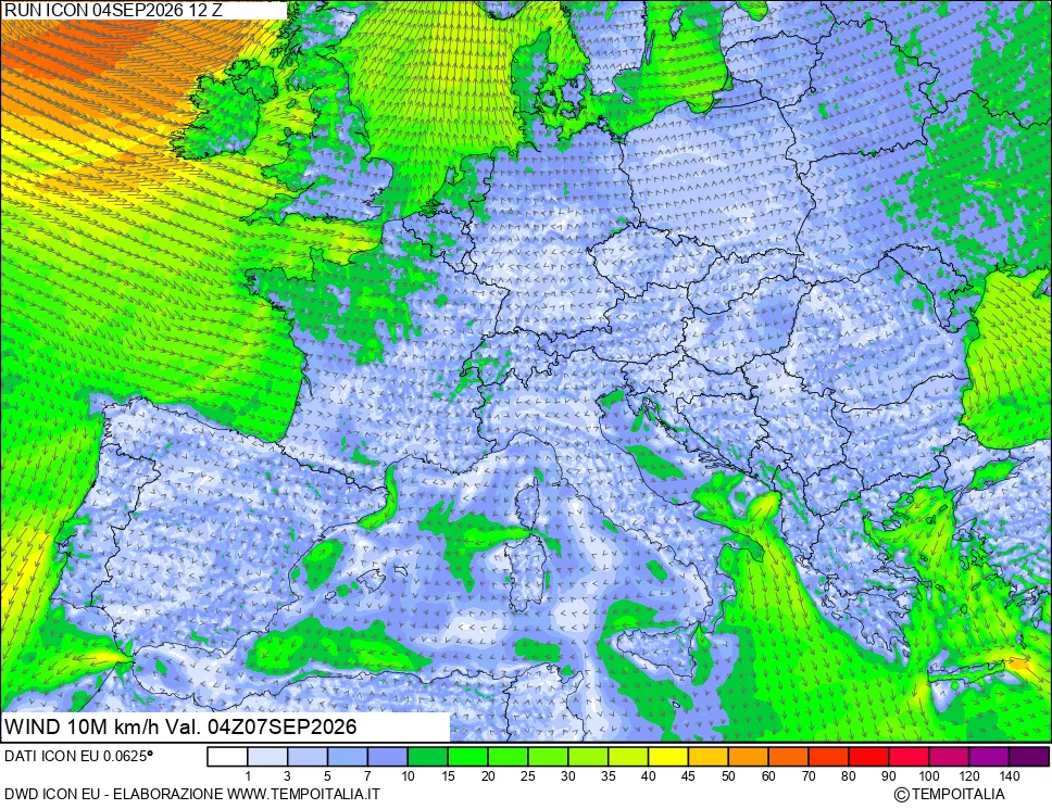 mappa 10 m Vento forza e direzione