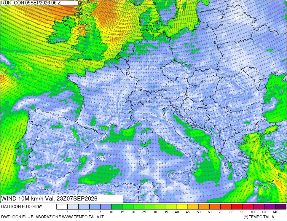 mappa 10 m Vento forza e direzione