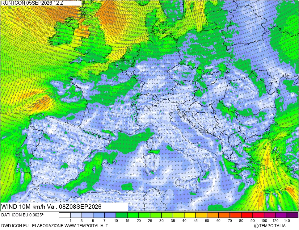 mappa 10 m Vento forza e direzione