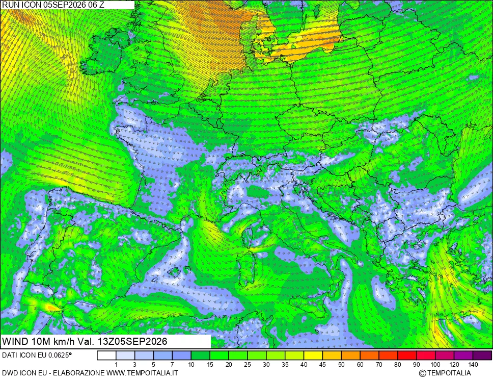 mappa 10 m Vento forza e direzione