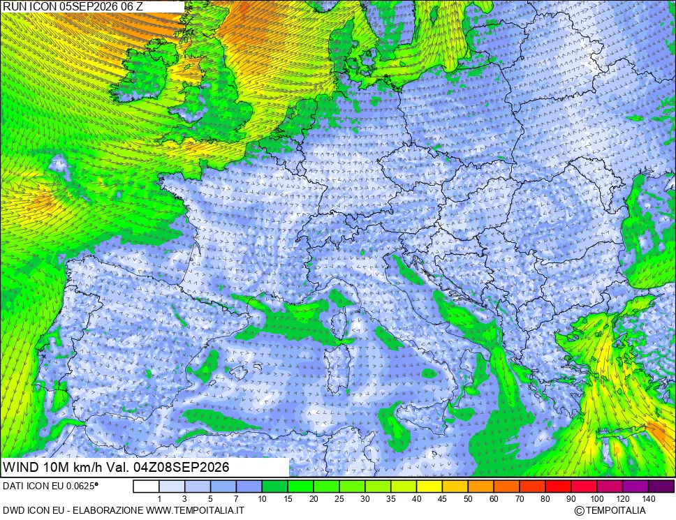 mappa 10 m Vento forza e direzione