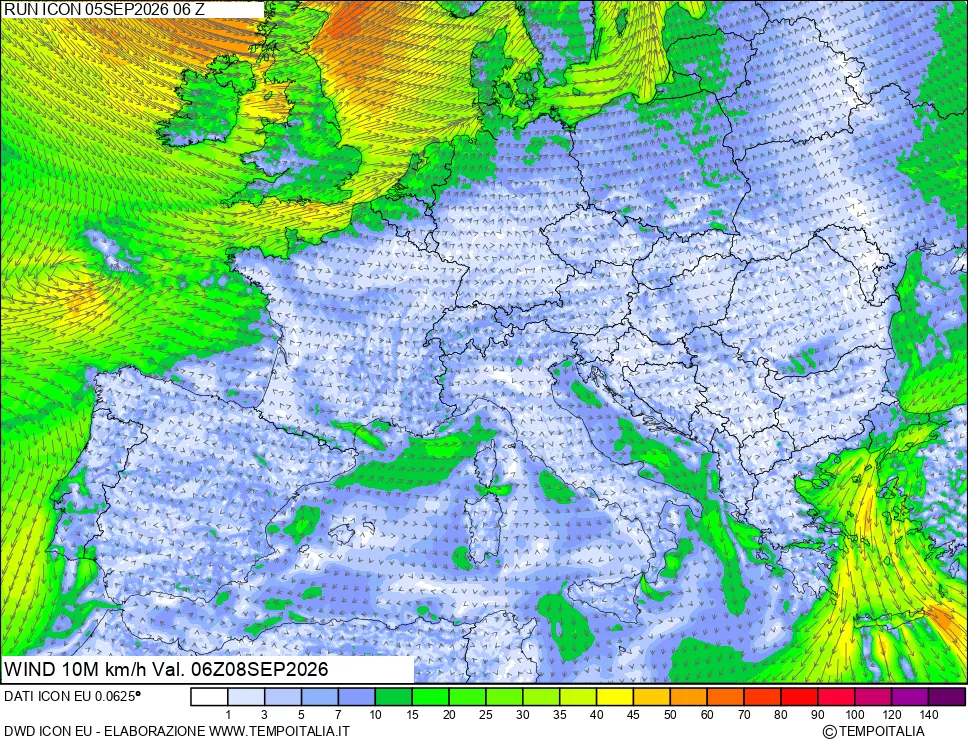 mappa 10 m Vento forza e direzione