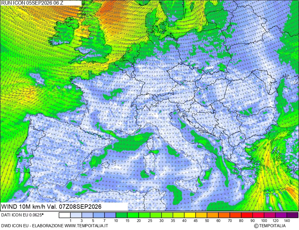 mappa 10 m Vento forza e direzione