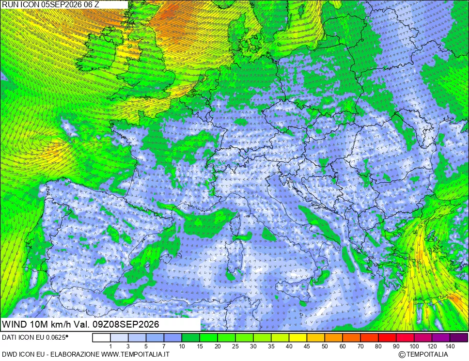mappa 10 m Vento forza e direzione