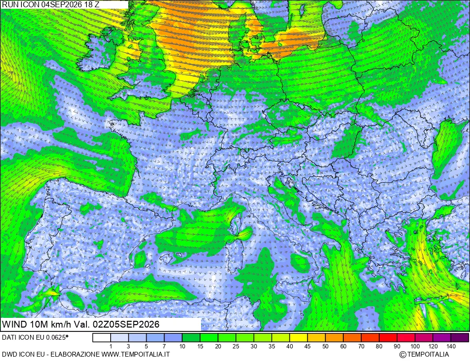 mappa 10 m Vento forza e direzione