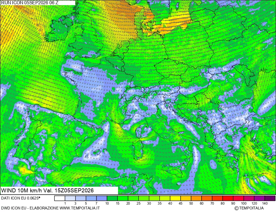mappa 10 m Vento forza e direzione