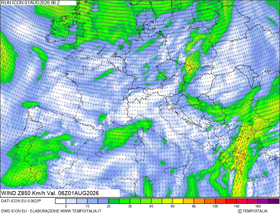 mappa 850 hPa Vento