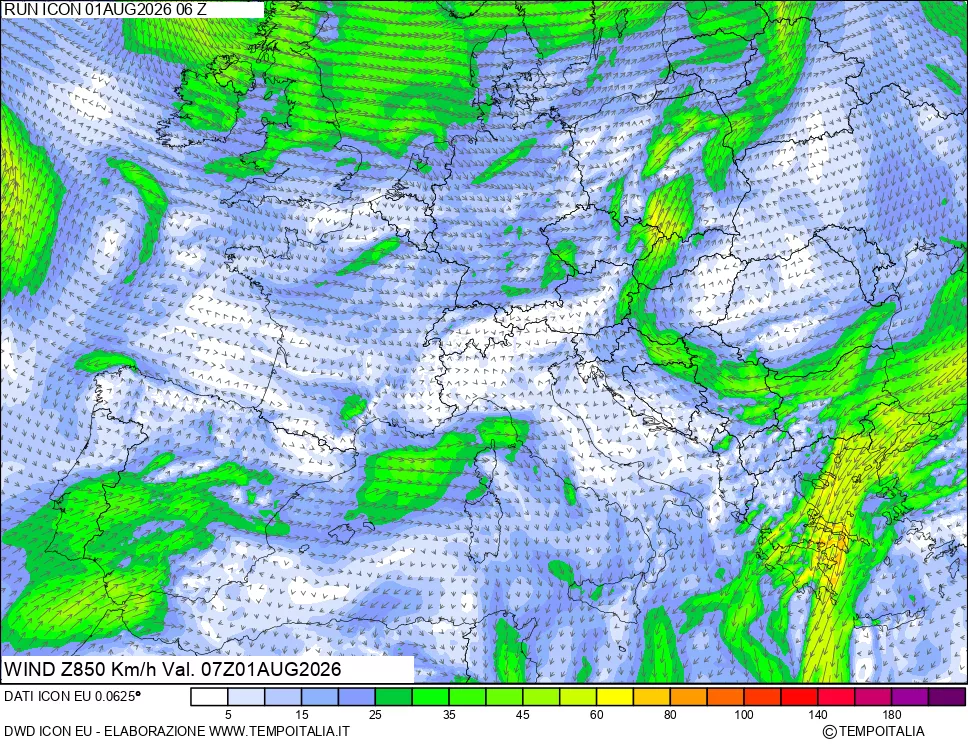 mappa 850 hPa Vento