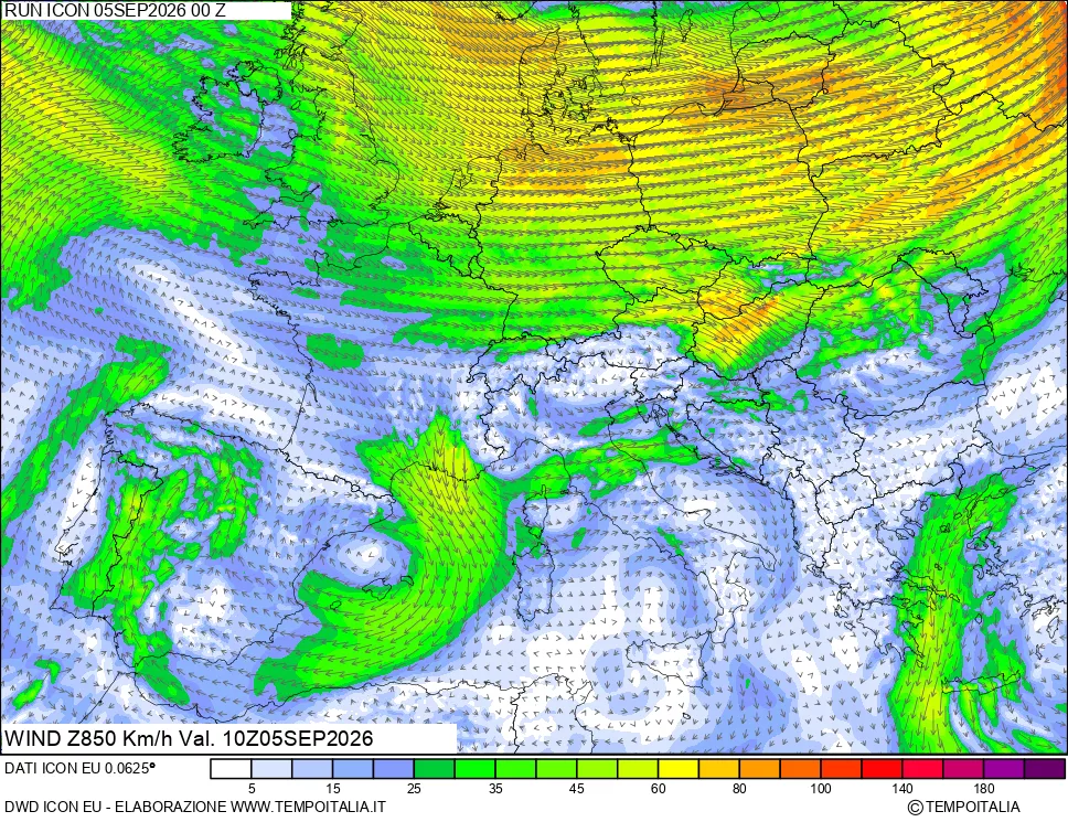 mappa 850 hPa Vento