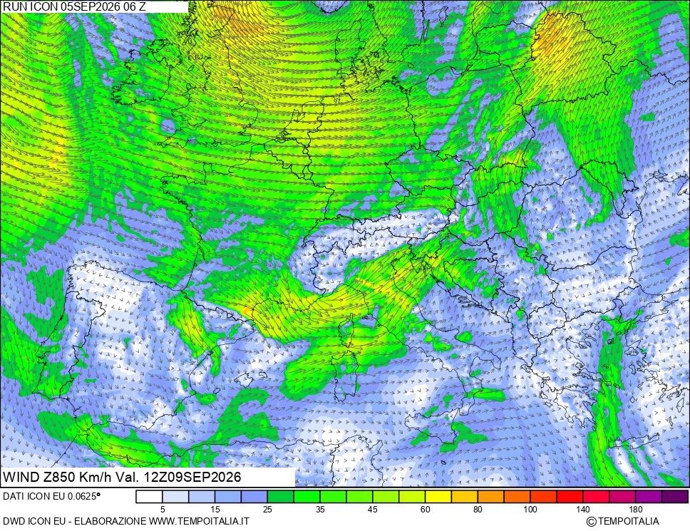 mappa 850 hPa Vento