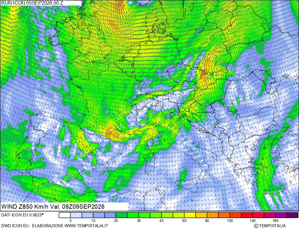mappa 850 hPa Vento