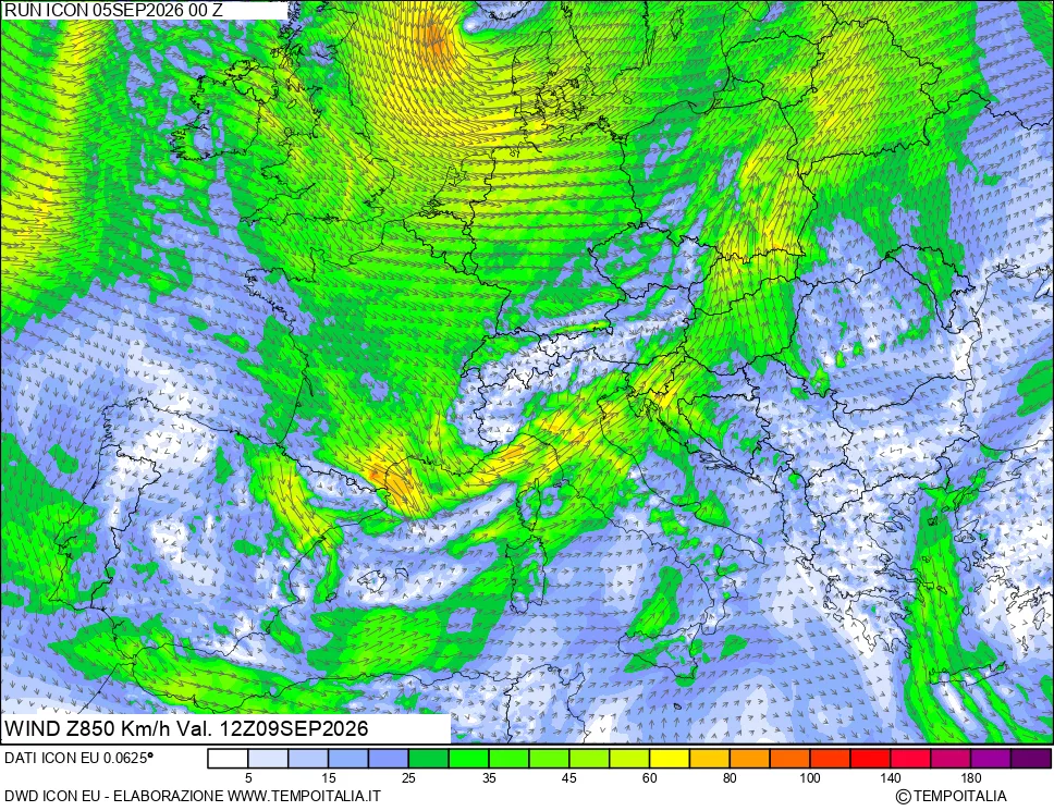mappa 850 hPa Vento