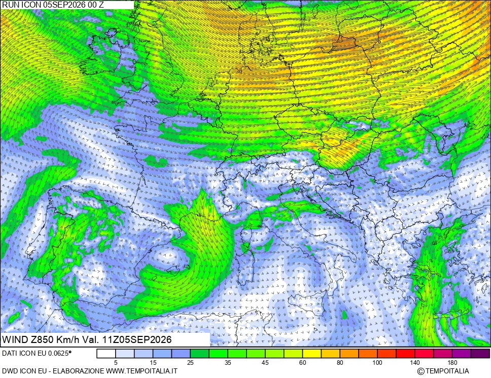 mappa 850 hPa Vento